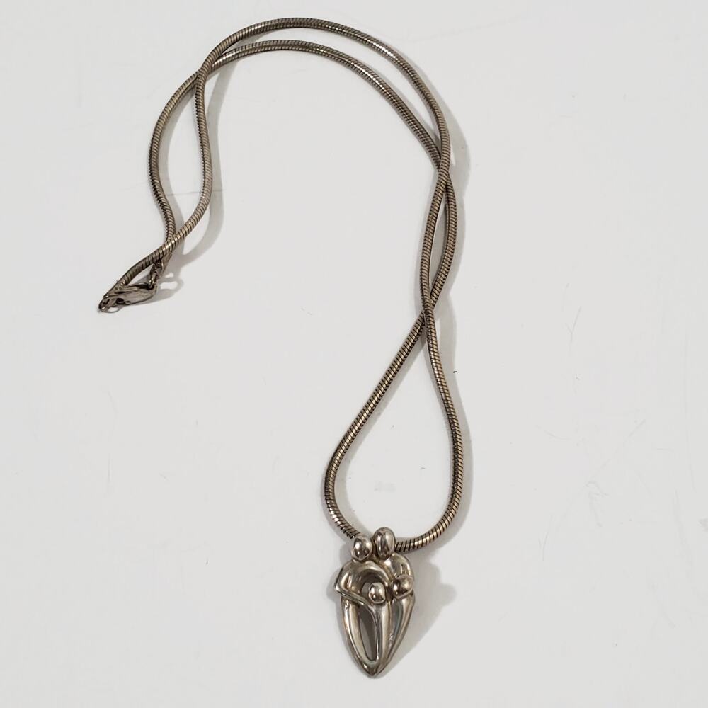 Vintage George Schuler Family Pendant With Sterling Silver Snake Chain Necklace